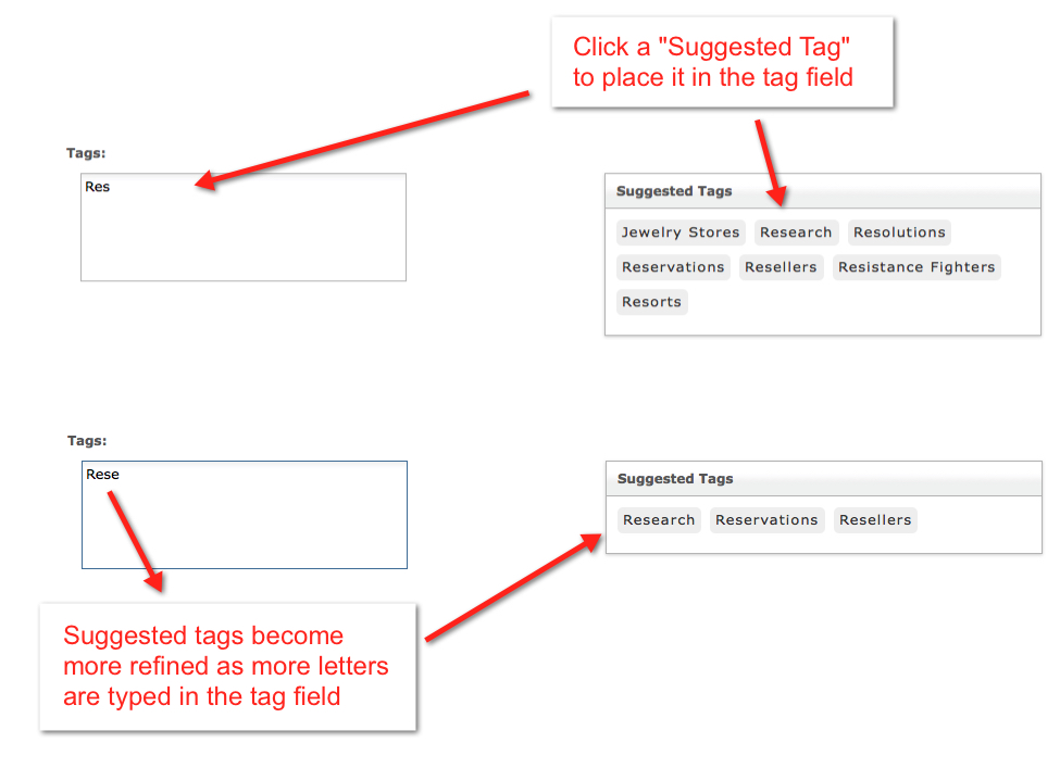 The Tags field and Suggested Tags popup