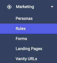 The Rules menu item in the Marketing tab